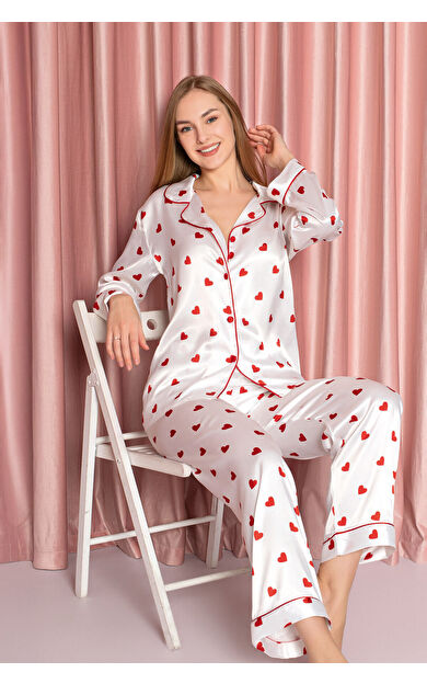 NBB Ekru Kalpli Saten Pijama Takımı