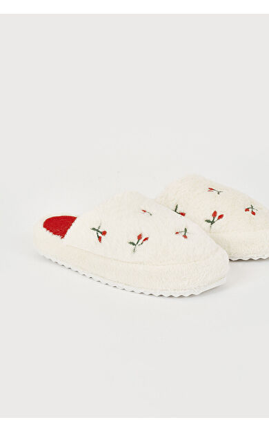 Ekru Kiraz Desenli Ev Terliği