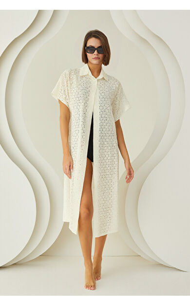 NBB Ekru Laden Tunik Gömlek Pareo