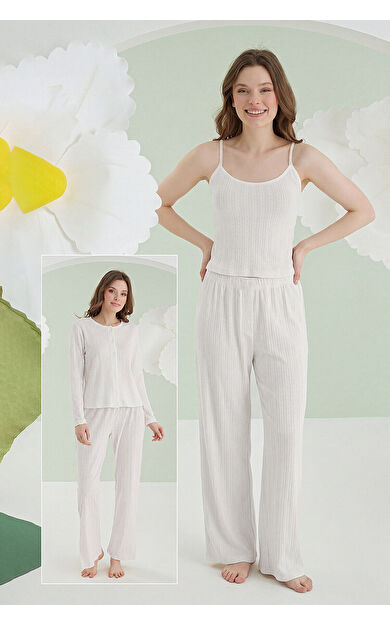 Ekru Loungewear Pintel 3lü Pijama Takımı