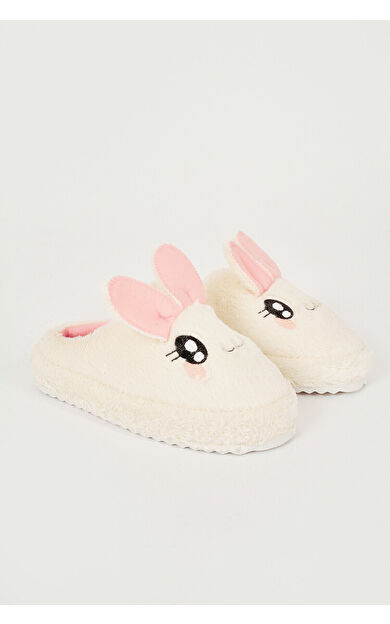 Ekru Tavşan Figürlü Ev Terliği