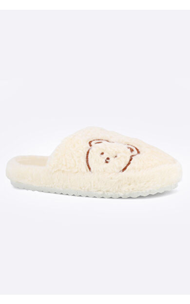 Ekru Yandan Ayıcıklı Ev Terliği