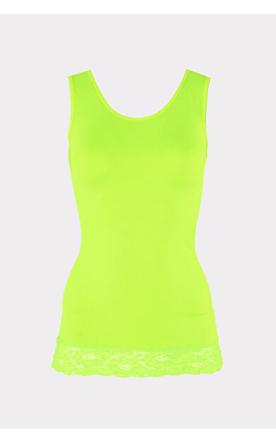 NBB Fosfor Yeşil Seamless Dantelli Geniş Askılı Atlet