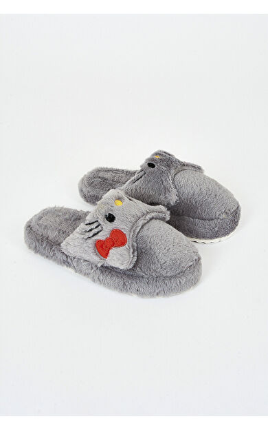 Füme Kedi Figürlü Ev Terliği