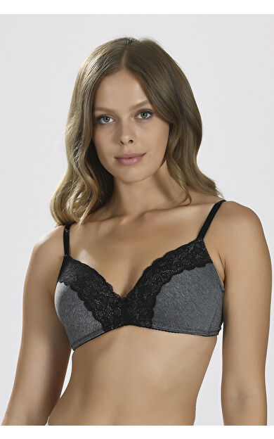 Gri Dantel Detaylı Sütyen