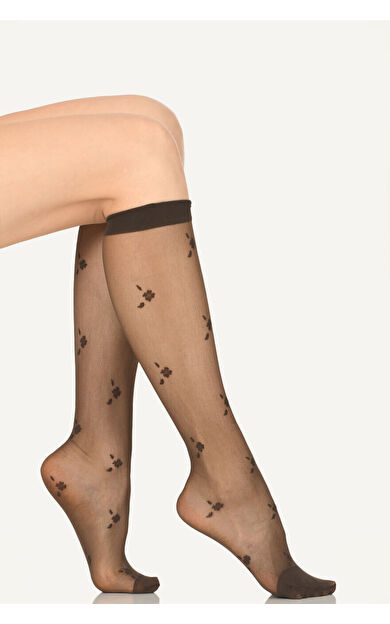 NBB Kahverengi Sheena Desenli Diz Altı Pantolon Çorabı