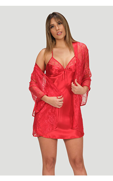 NBB Kırmızı Precious Gecelik Sabahlık Takımı