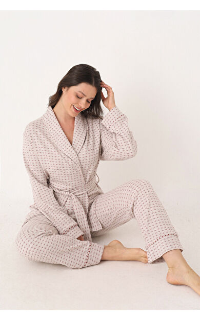 Kırmızı Sabahlık Pijama Takım