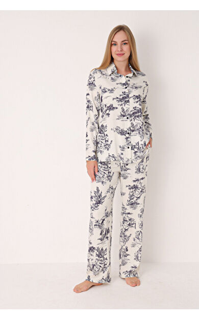 NBB Lacivert Önden Düğmeli Pijama Takım