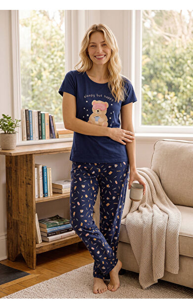 Lacivert Sleepy Happy Pijama Takımı