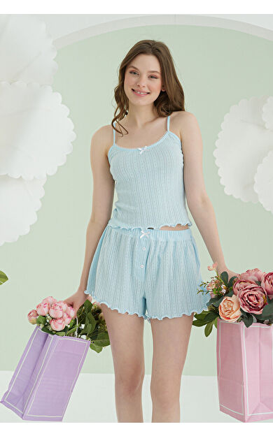 NBB Mavi Aslı Şortlu Pijama Takım