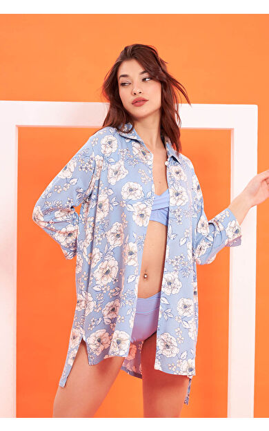 NBB Mavi Çiçekli Gömlek Pareo