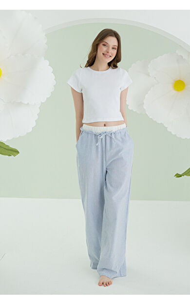 NBB Mavi Crop Pijama Takım