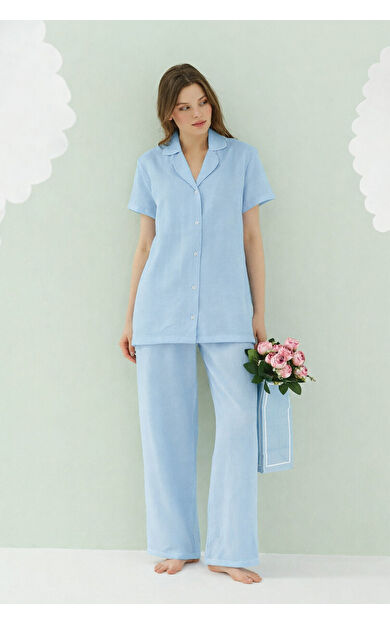 Mavi Serena Önden Düğmeli Pijama Takım