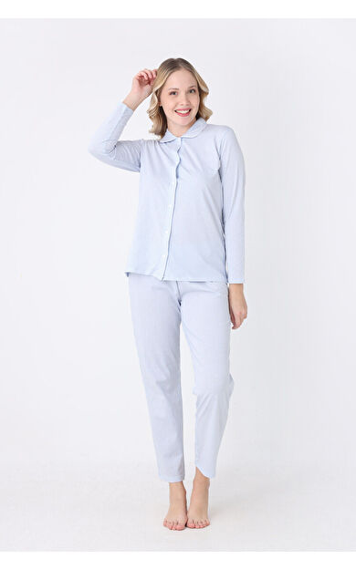 Mavi Sleepy Önden Düğmeli Pijama Takım