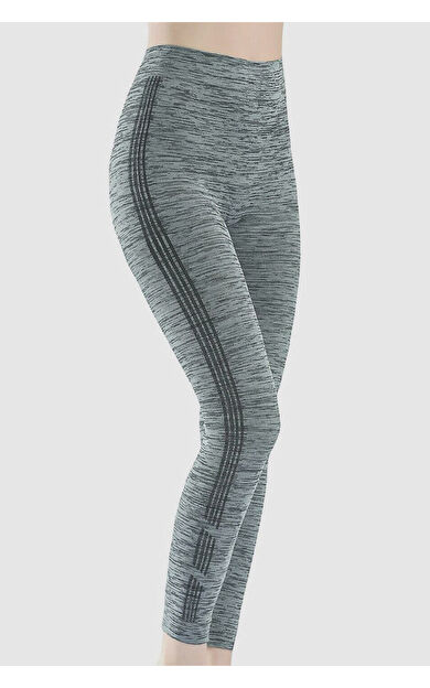 Melanj Gri Striped Sports Tayt