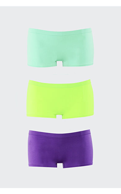 Neon Mor Yeşil Turkuaz Dikişsiz 3lü Ağlı Şort Külot
