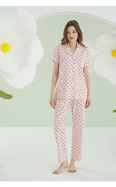 NBB Pembe Berry Önden Düğmeli Pijama Takımı