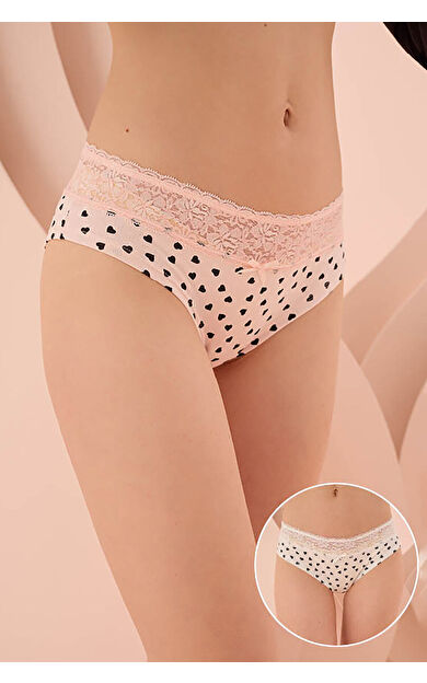 NBB Pembe Beyaz Beli Dantelli 2li Hipster Külot