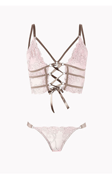 NBB Pembe Kahve Dekolteli Kapsız Bralet Takım