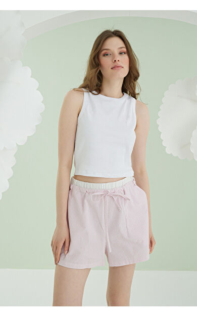 NBB Pembe Kurdele Crop Şort Takım