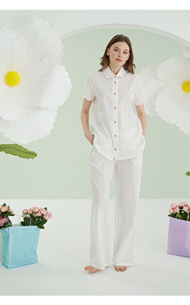 NBB Pembe Puantiyeli Önden Düğmeli Pijama Takımı