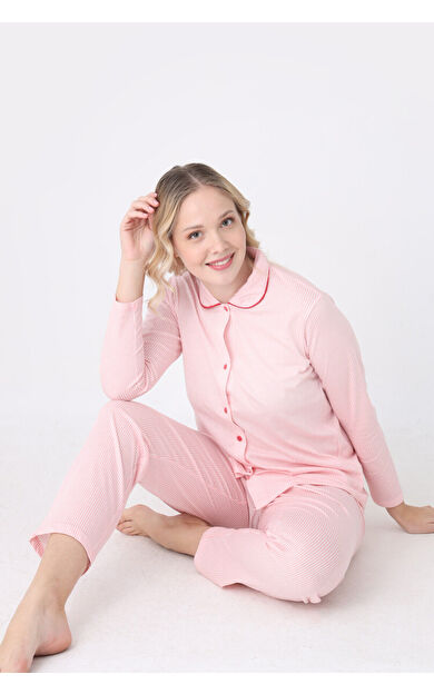 Pembe Sleepy Önden Düğmeli Pijama Takım