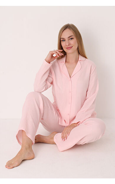 NBB Pembe Straight Önden Düğmeli Pijama Takım