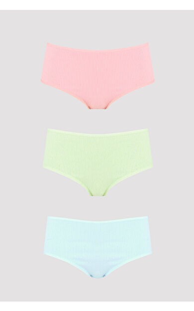 Pudra Yeşil Mavi  3lü Kaşkorse Yüksel Bel Külot