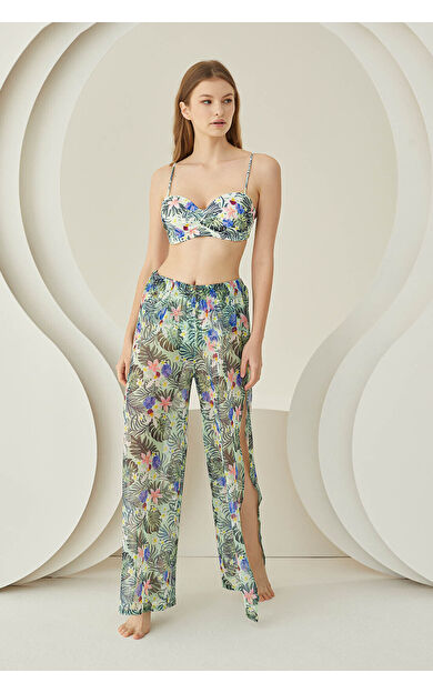 NBB Renkli Branch Flower Pareo Pantolon