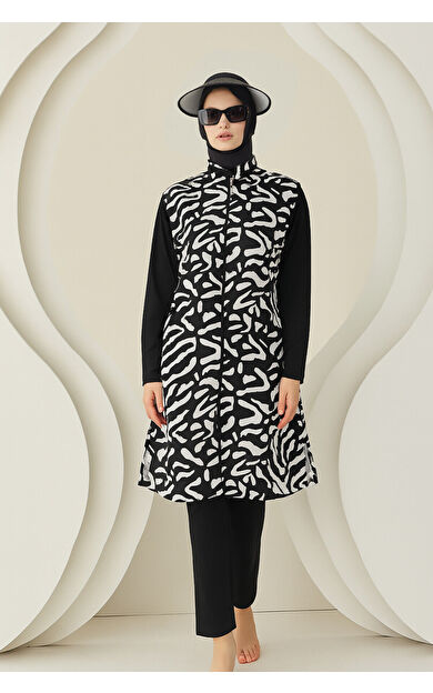 Renkli Tam Fermuarlı Tesettür Mayo