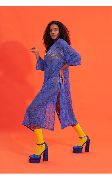 NBB Saks Mavi Dantelli Uzun Elbise Pareo