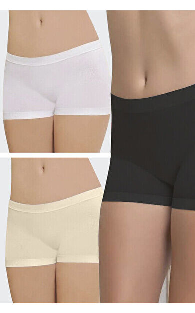 Siyah Beyaz Ten Rengi Dikişsiz 3lü Ağlı Şort Külot