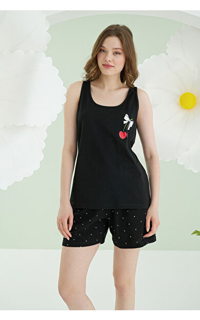 NBB Siyah Bow Şortlu Pijama Takımı