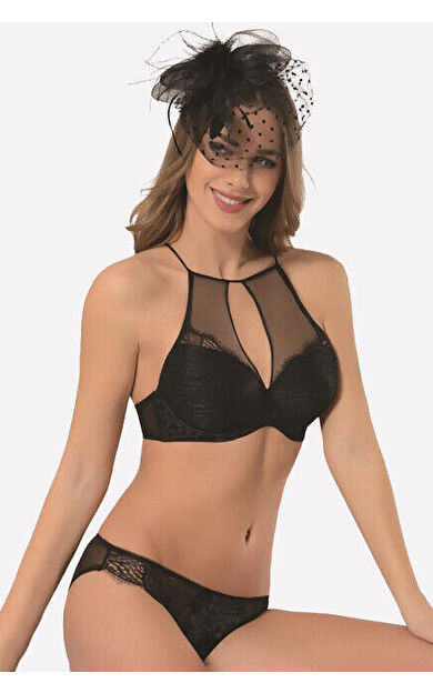 NBB Siyah Boyun Detaylı Straplez Sütyen Külot Takım