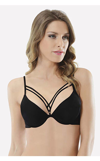 NBB Siyah Göğsü İp Detaylı Sütyen