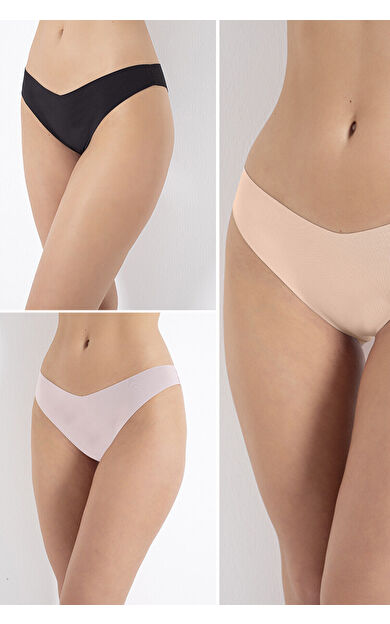 Siyah Vizon Ten Rengi 3lü Lazer İz Yapmaz V Shape Brazillian Külot