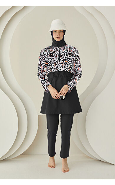 NBB Siyah Yarım Fermuarlı Tesettür Mayo