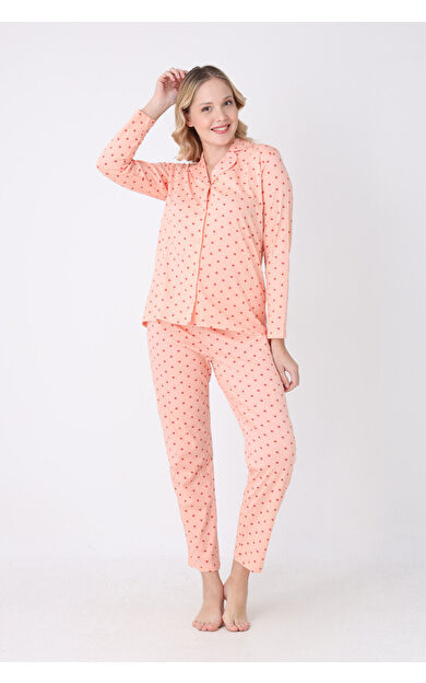 Somon Hearts Önden Düğmeli Pijama Takım