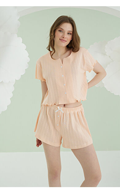 NBB Somon Önden Düğmeli Crop Şort Takım