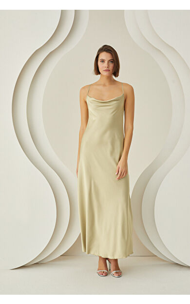 NBB Taş Rengi  Silky Saten Uzun Tek Gecelik