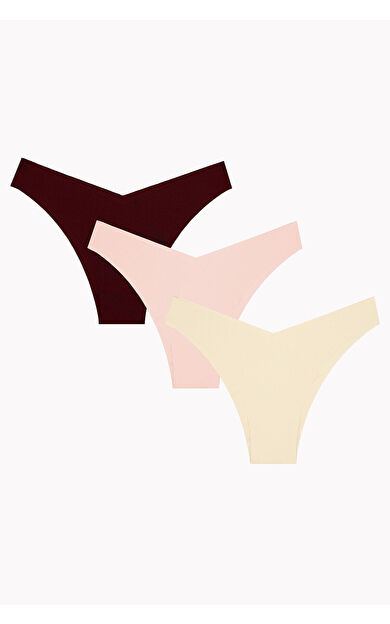 NBB Ten Bordo Cappuccino 3lü Lazer İz Yapmaz V Shape Brazillian Külot