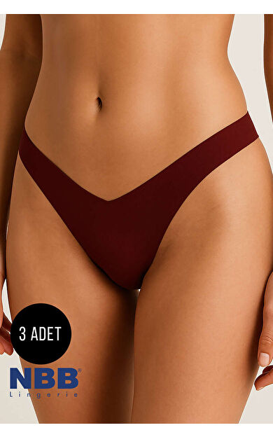 Ten Bordo Cappuccino 3lü Lazer İz Yapmaz V Shape Brazillian Külot