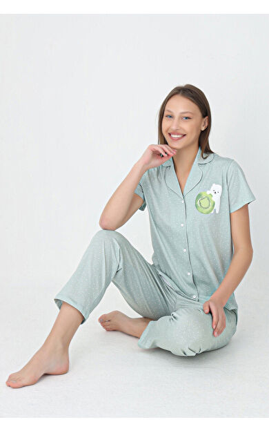 NBB Yeşil Bear Önden Düğmeli Pijama Takımı
