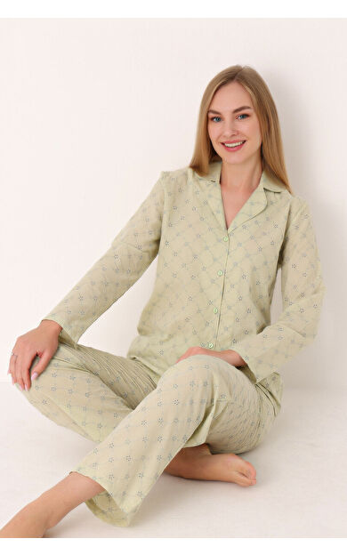 NBB Yeşil Dahlia Önden Düğmeli Pijama Takım