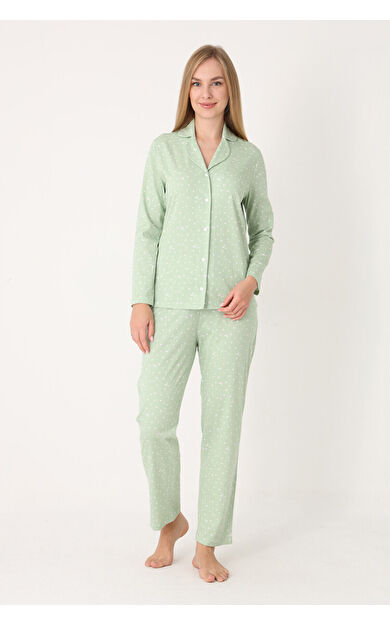 NBB Yeşil Moon And Stars Önden Düğmeli Pijama Takım