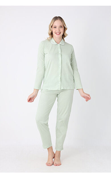 Yeşil Sleepy Önden Düğmeli Pijama Takım