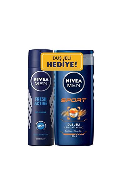 Nivea Men Erkek Duş Jeli Sport 250ml ve Fresh Active Sprey Deodorant 150ml, Avantajlı Paket