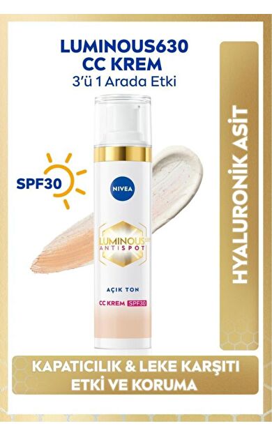 Nivea Luminous Anti Spot CC Krem SPF 30 - Renkli Nemlendirici Açık Ton 40 ml