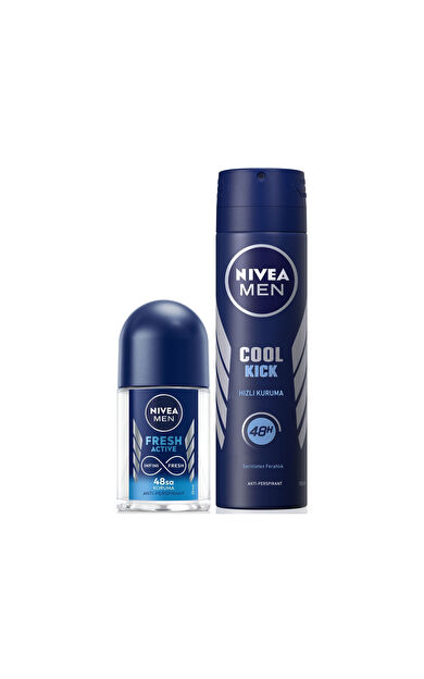 Nivea Men Erkek Sprey Deodorant Cool Kick 150ml ve Fresh Active Mini Roll-on 25ml, Avantajlı Paket